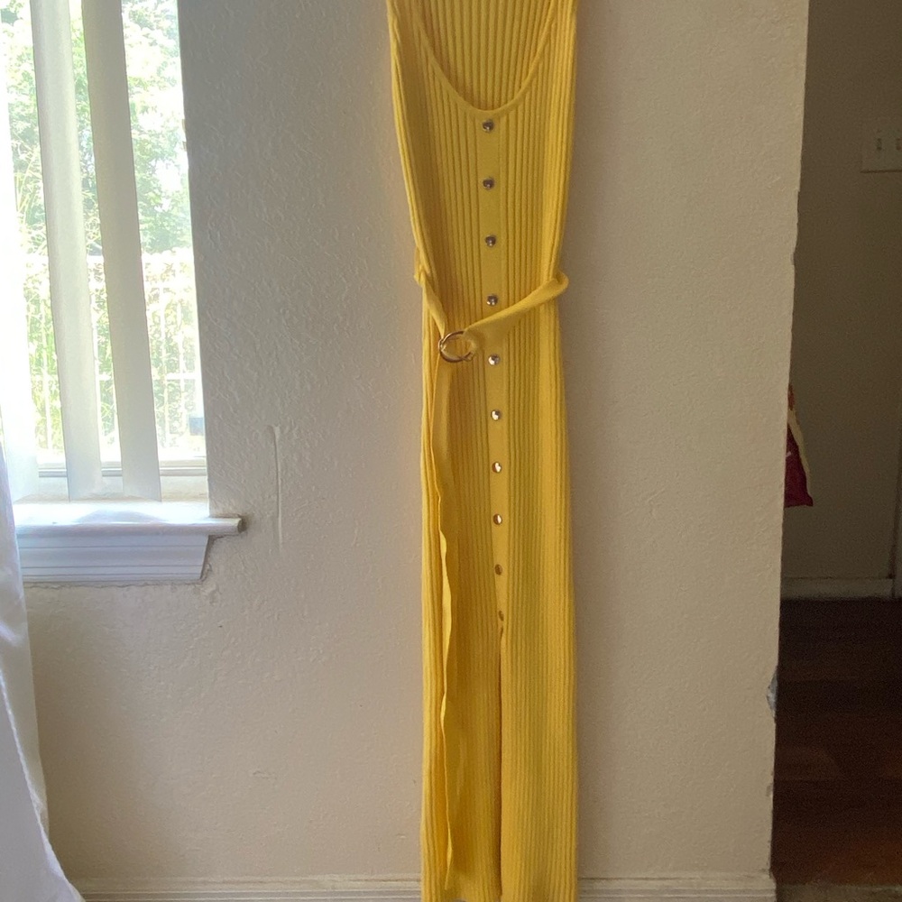 Fashion Nova Yellow Ribbed Maxi Dress